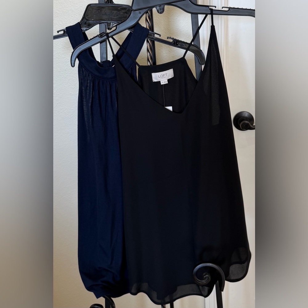 Lot of 2 - NWT - Ann Taylor Loft Outlet halter tops (1 navy blue, 1 black) - XS
